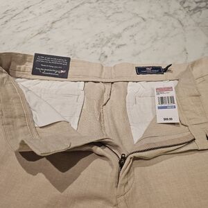 Vineyard Vines Men's Flat-Front Linen Pants Size 36x32 Sand Color